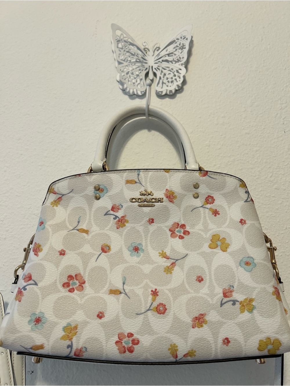 Coach White Floral Print Small Satchel with Gold Hardware - Picture 2 of 3